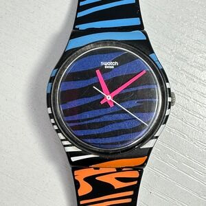 Vintage Swatch Watch Early 90s Neon Zebra Swiss Made Working Pop Art Y2K Retro